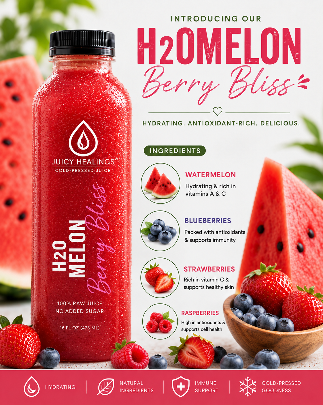 🍓 H20MELON BERRY BLISS (16 oz)