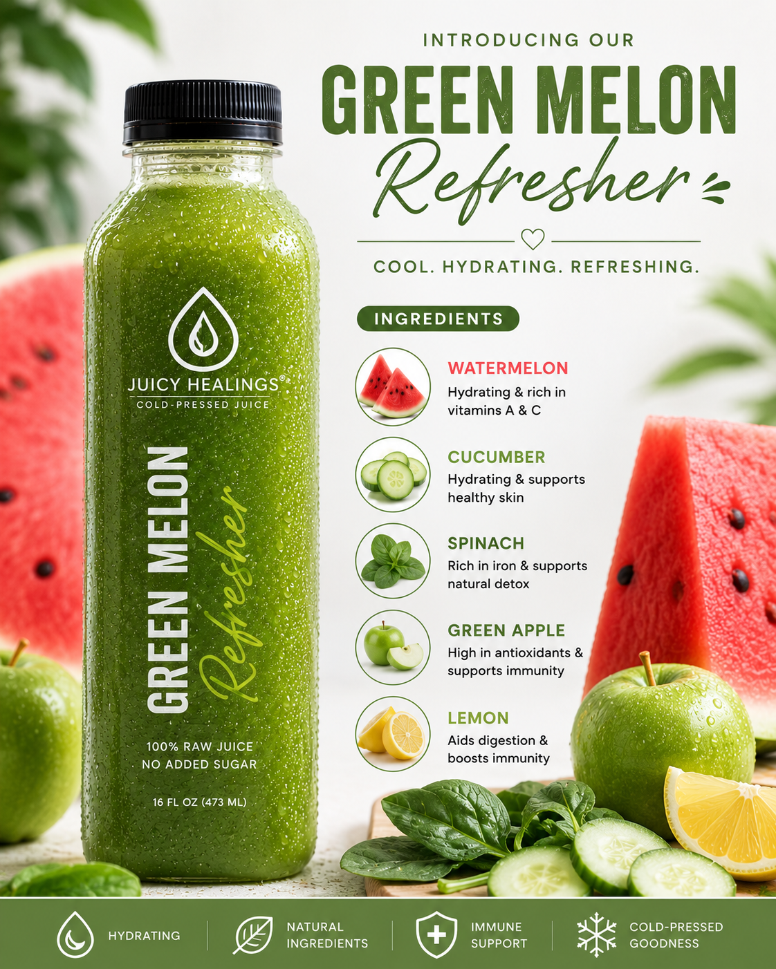 🌿 GREEN MELON REFRESHER (16 oz)